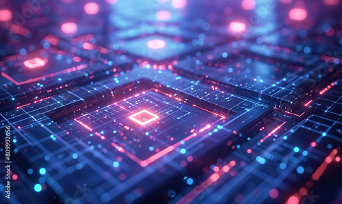 Futuristic Circuit Board with Glowing Lights, Generate AI