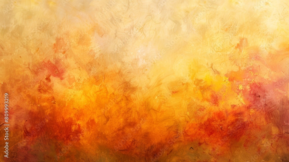   A painting featuring yellow, red, and orange hues against a white and yellow background, framed by a black border on its left side