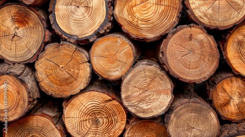   A stack of halved woods with abundant wood background