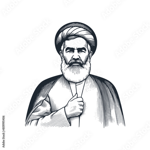 A muslim cleric scholar. Black white vector illustration. photo