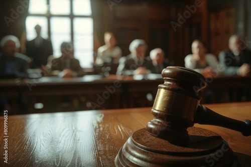 A wooden gavel resting on a table, suitable for legal and justice concepts
