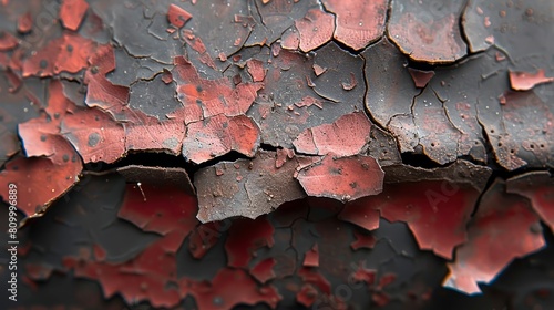  red and black paint deteriorating from its edges