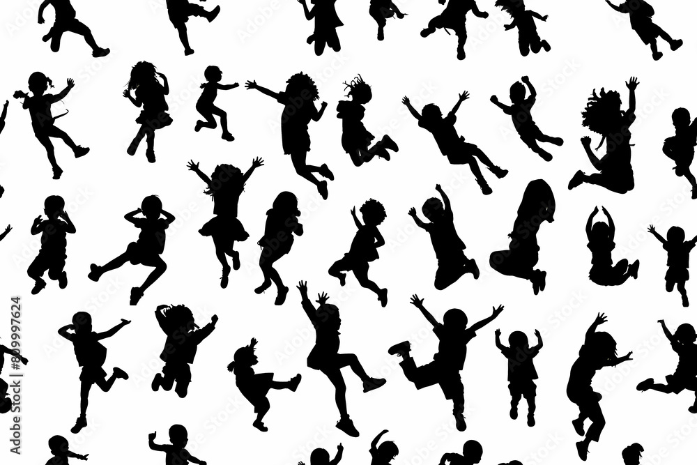 Seamless Silhouettes of children on a white background. Vector illustration. Seamless Silhouettes of children on a white background. Vector illustration.