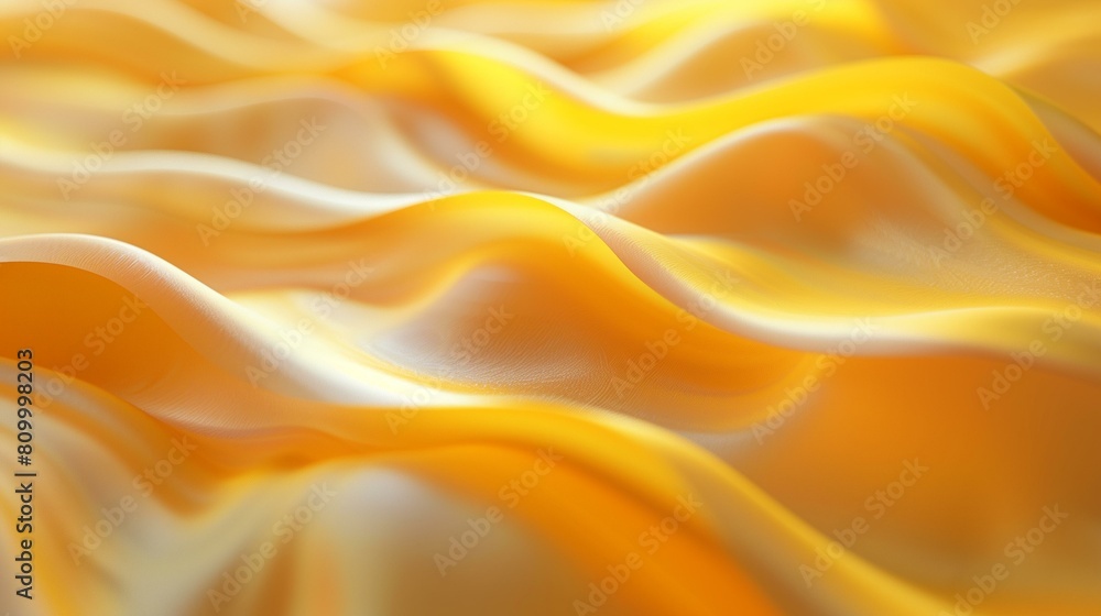 Close-up wavy, golden-yellow silk fabric, illuminated right, smooth luxurious Close-up wavy, golden-yellow silk fabric, illuminated right, smooth luxurious