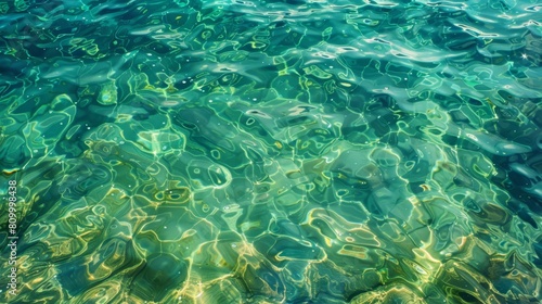  A body of water with vibrant green and blue hues, subtly dotted with bubbles