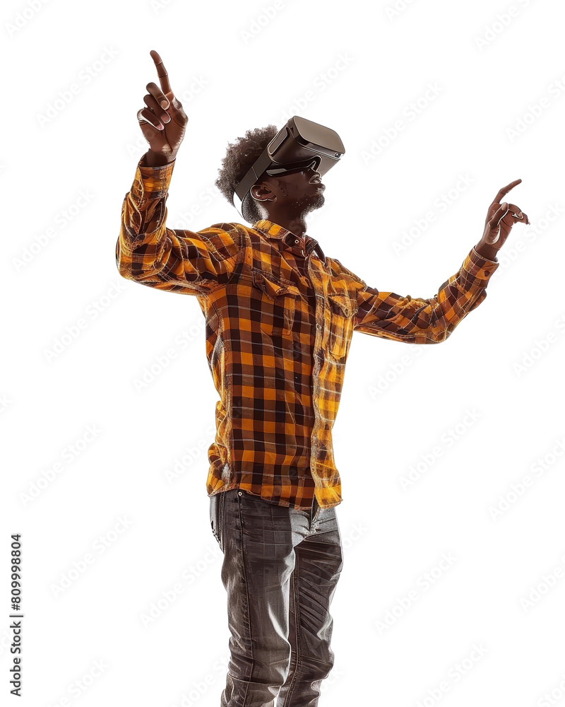 African american man in vr glasses, watching 360 degree video with virtual reality headset ,isolated on white background African american man in vr glasses, watching 360 degree video with virtual reality headset ,isolated on white background