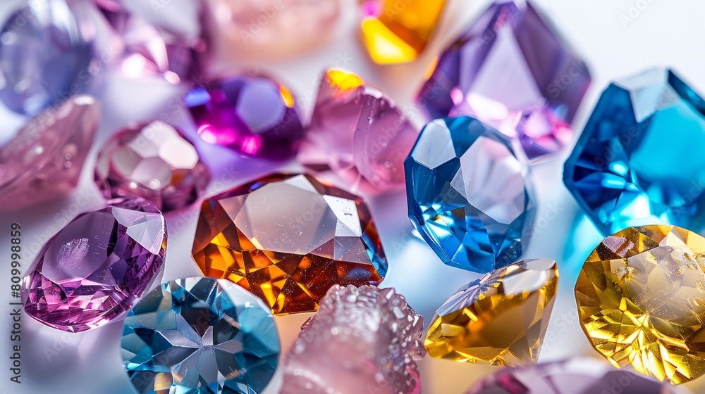 Fototapeta premium Gemstones in contrast with light backgrounds generative ai