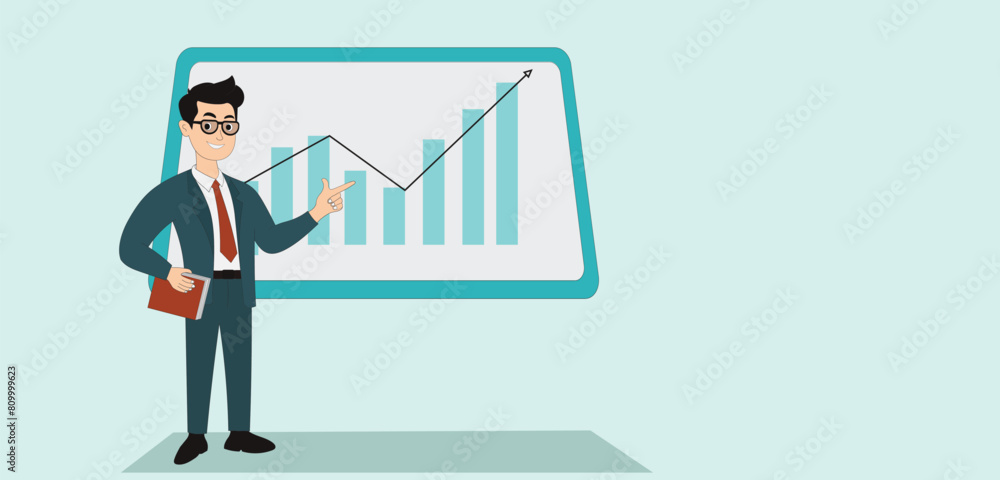 Flat vector businessman working for data analysis and business financial investment concept Flat vector businessman working for data analysis and business financial investment concept