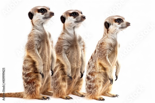 Lively meerkats photo on white isolated background