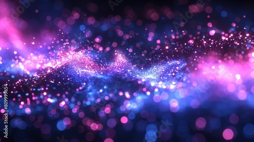   A crisp image of a blue-pink backdrop featuring numerous small pink and purple lights arrayed on its left side photo