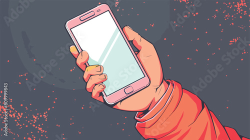 Hand hold with touch mobile phone Vector style vector
