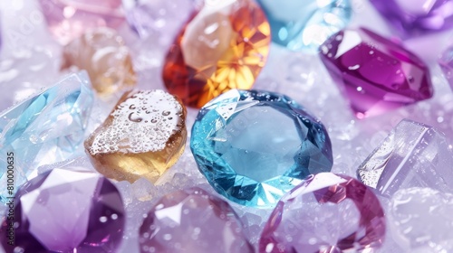 Gemstones in contrast with light backgrounds generative ai