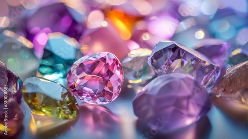 Gemstones in contrast with light backgrounds generative ai