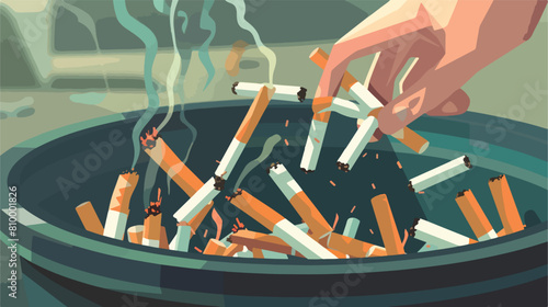 Hand putting cigarettes in trash bin Vector style vector