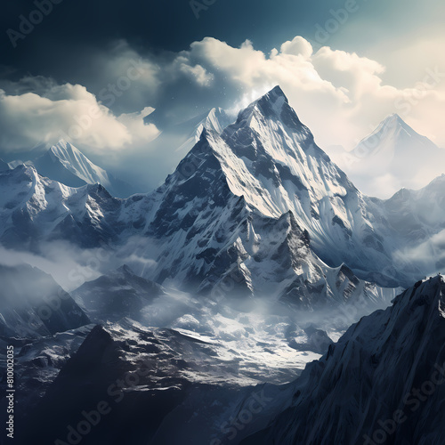 Majestic mountain range covered in snow.