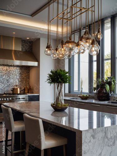 Elegant Kitchen Design  Modern Island Centerpiece in Luxurious Interior