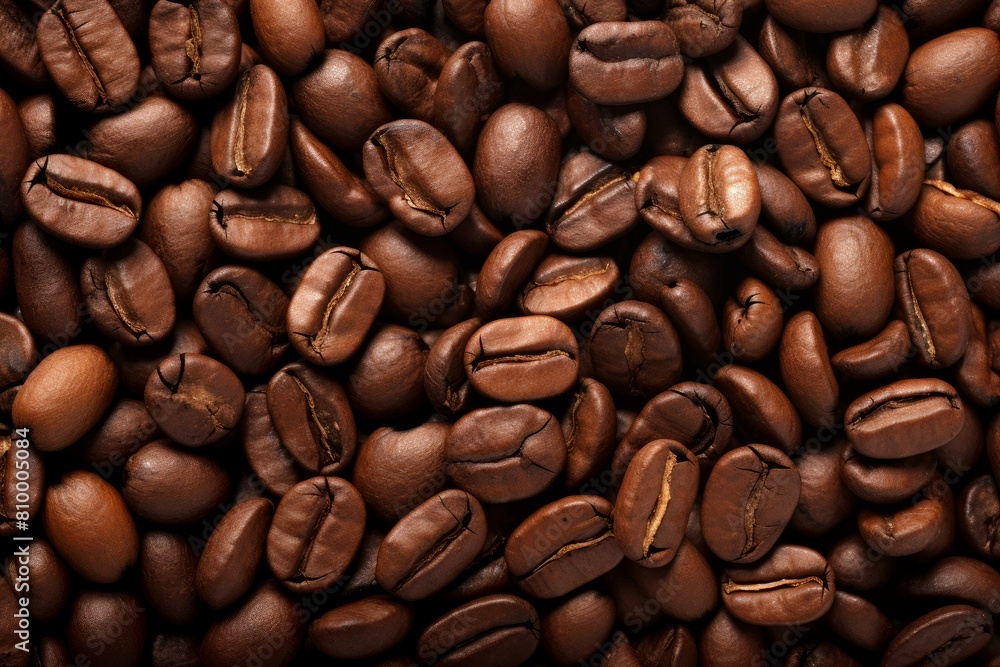 Obraz premium Texture coffee beans banner grain. Arabica breakfast. Generate Ai