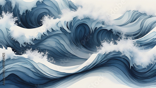 Blue Frozen Ocean Water Snow Wavy Abstract Isolated in White Background