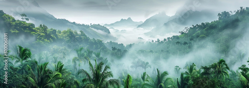 A panoramic view of the jungle mountains with mist in Kailoang, Thailand.A panoramic view of the jungle mountains with mist in Kailoang, Thailand. photo
