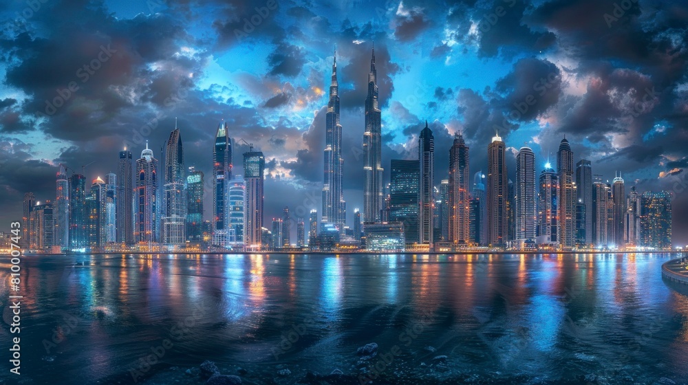 Beautiful evening of a city with tall buildings and a large lake in high resolution and high quality. city concept Beautiful evening of a city with tall buildings and a large lake in high resolution and high quality. city concept