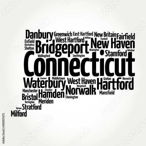 Connecticut - a state in the New England region of the northeastern United States, is known for its rich history, picturesque landscapes, and vibrant culture, word cloud concept background