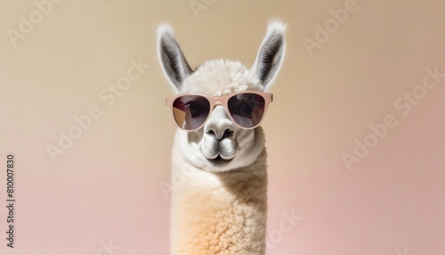 llama with sunglass isolated on pastel background photo