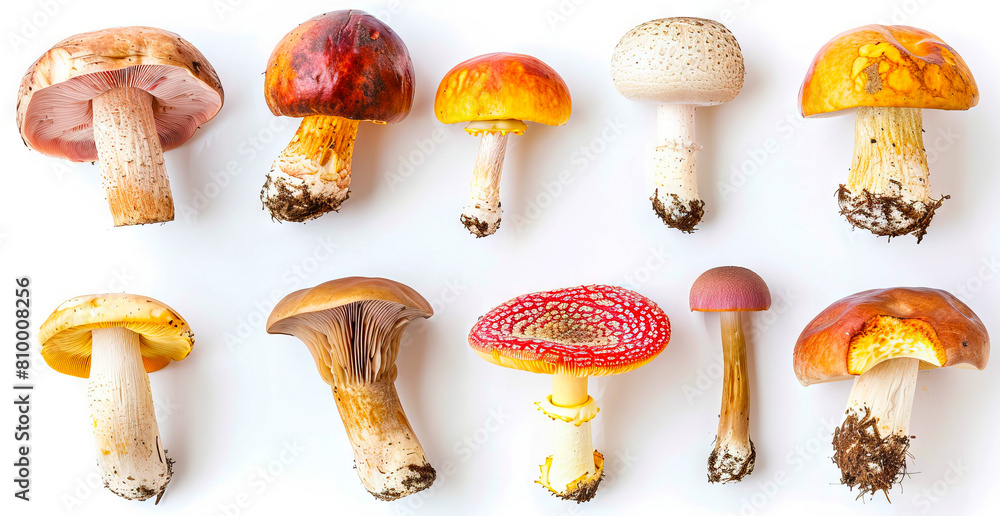 A group of mushrooms on a white background. A group of mushrooms on a white background.