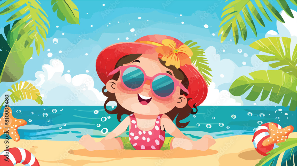 Happy little girl on vacation Vector style vector design