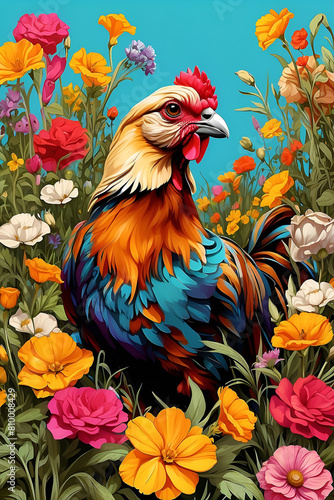 Wall Art Pop art chicken eggs flowers. Advertising signs. Product design. Product sales. Fabric design, Digital printing, Prints Room Decoration. © Thitimon
