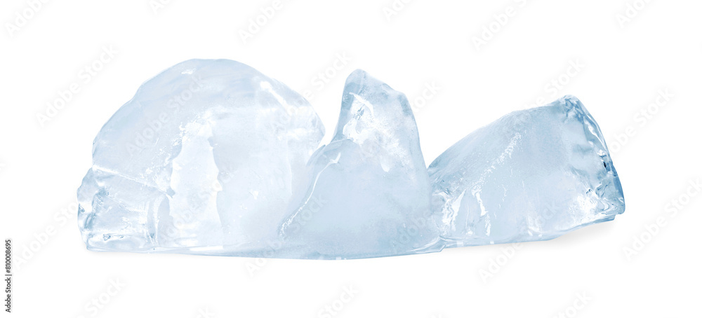 Pieces of clear ice isolated on white