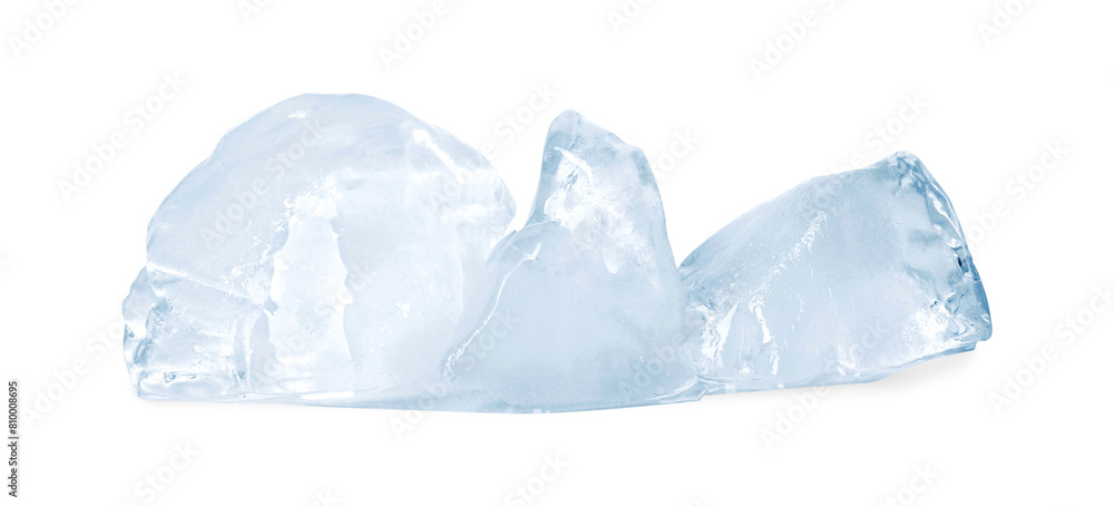 Pieces of clear ice isolated on white Pieces of clear ice isolated on white
