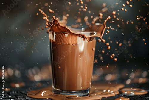 Splashing chocolate milk in a glass dynamic and lively 