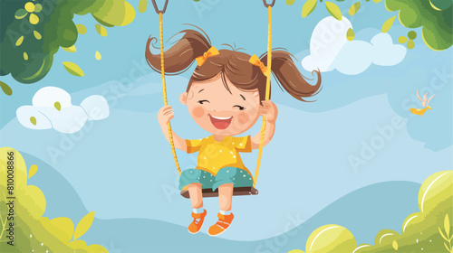 happy little girl with on swing Vector style vector 