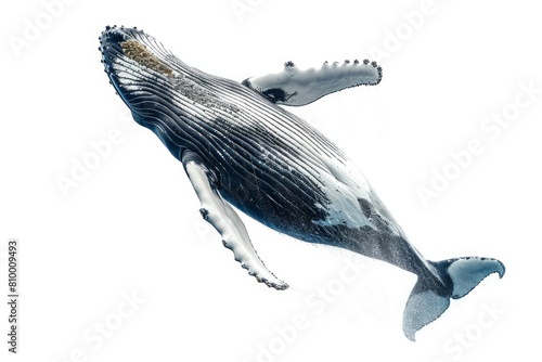 Majestic humpback whale breaching photo on white isolated background