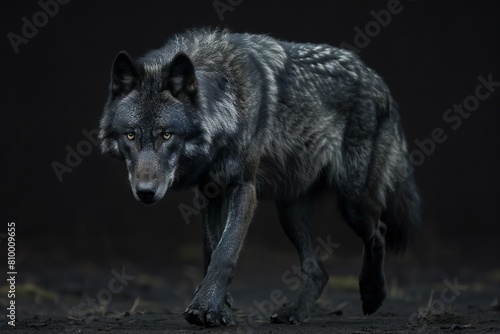 Grey wolf, Canis lupus, single mammal in grass, Scotland, UK