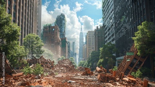Visualization of a city with collapsed buildings due to frequent earthquakes caused by fracking photo