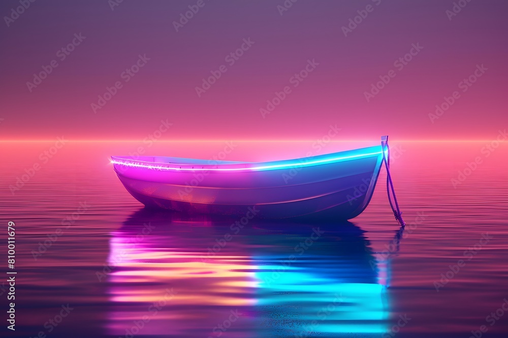 Abstract background neon light with boat.