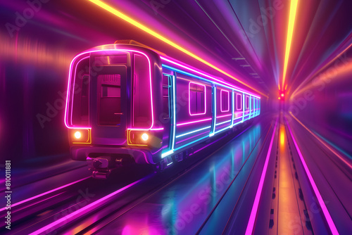 Abstract background neon light with train.