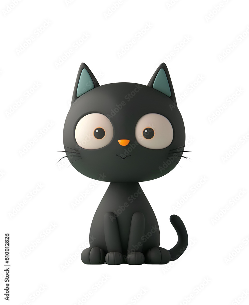 Cute Black Cat: A 3D Rendered Chibi Cartoon Illustration in Toy Style for Kids, Isolated on Transparent Background, PNG Cute Black Cat: A 3D Rendered Chibi Cartoon Illustration in Toy Style for Kids, Isolated on Transparent Background, PNG