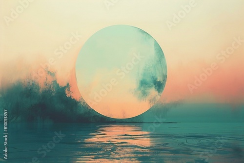 Sunset over the sea,   rendering, toned image