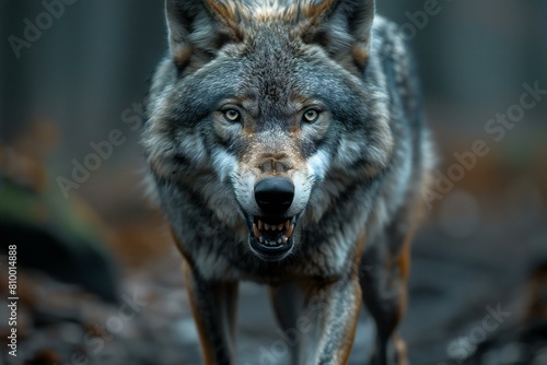 Close-up portrait of a wild wolf  Canis lupus 