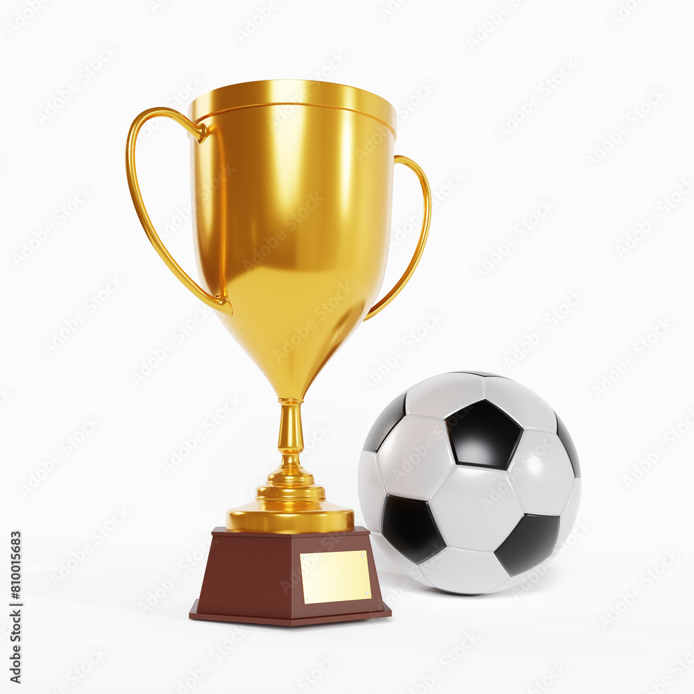 Soccer ball and gold trophy cup isolated on white background. 3d-rendering Soccer ball and gold trophy cup isolated on white background. 3d-rendering