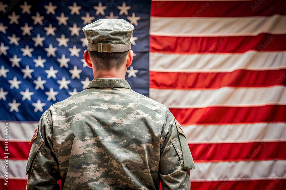 a soldier in uniform stands in front of an american flag, Memorial Day, Independence Day Background and Banner a soldier in uniform stands in front of an american flag, Memorial Day, Independence Day Background and Banner