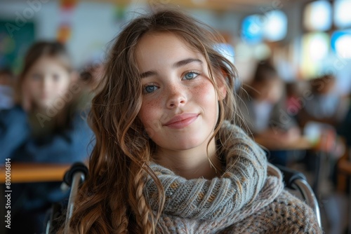 A young, freckled woman posing casually in a warm and cozy environment, exuding charm