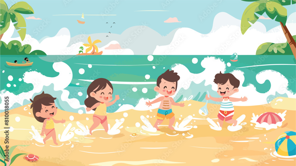 Kid Children Playing At Beach Vector style vector design