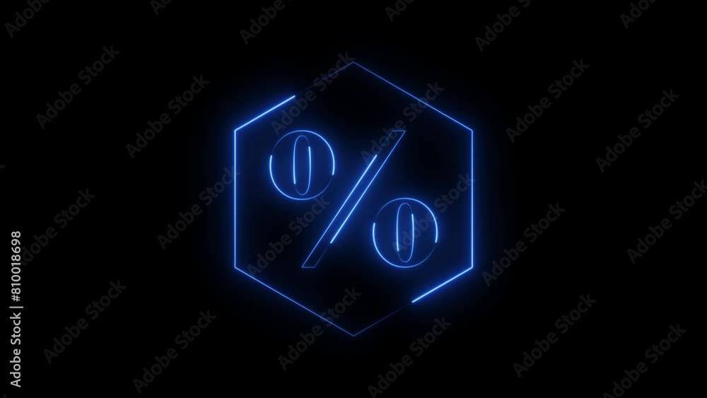 Glowing neon percent sign symbol animation Glowing neon percent sign symbol animation