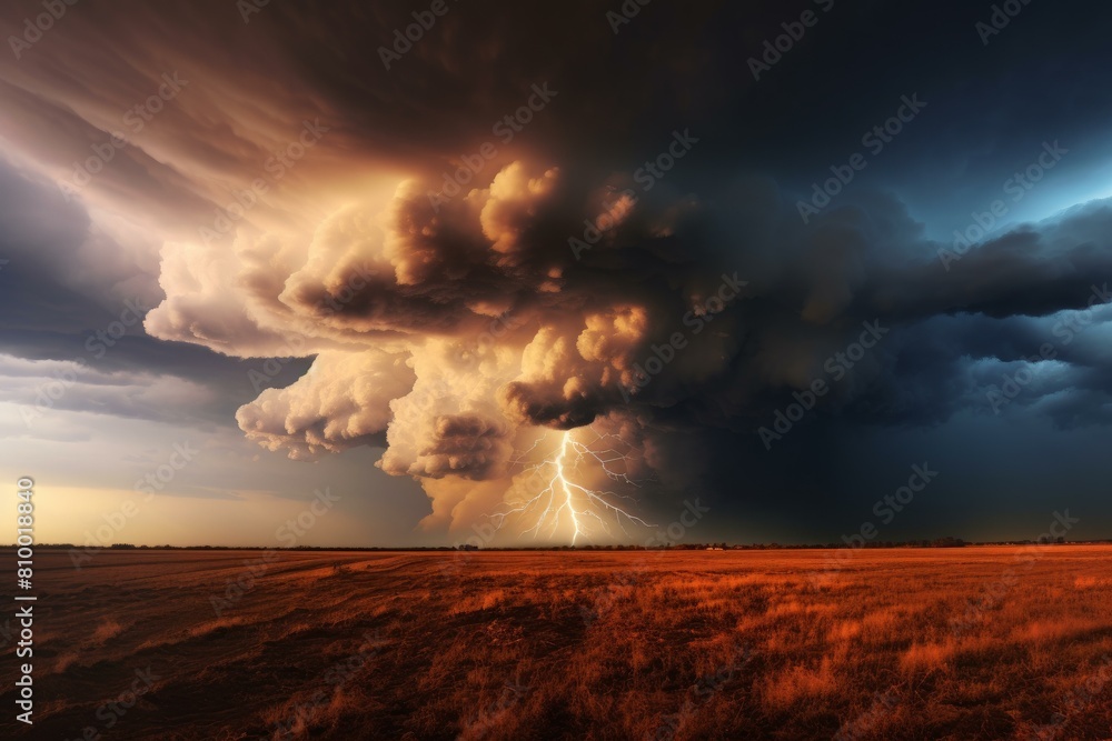 Thundercloud lightning color. Weather climate. Generate AI