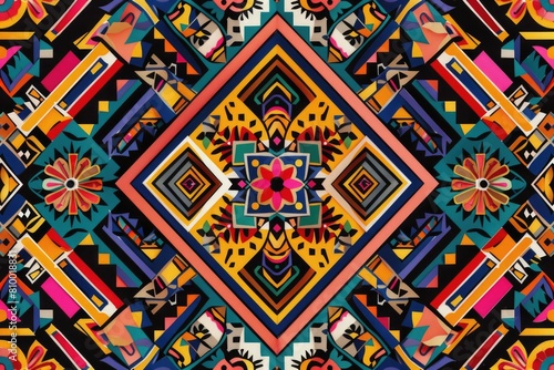 Colorful geometric designs on a black backdrop. Perfect for graphic design projects