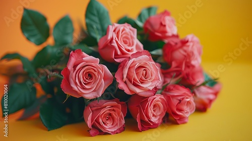 Pink roses on a yellow background.