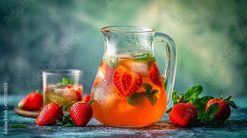 Strawberry iced tea with mint and strawberries.